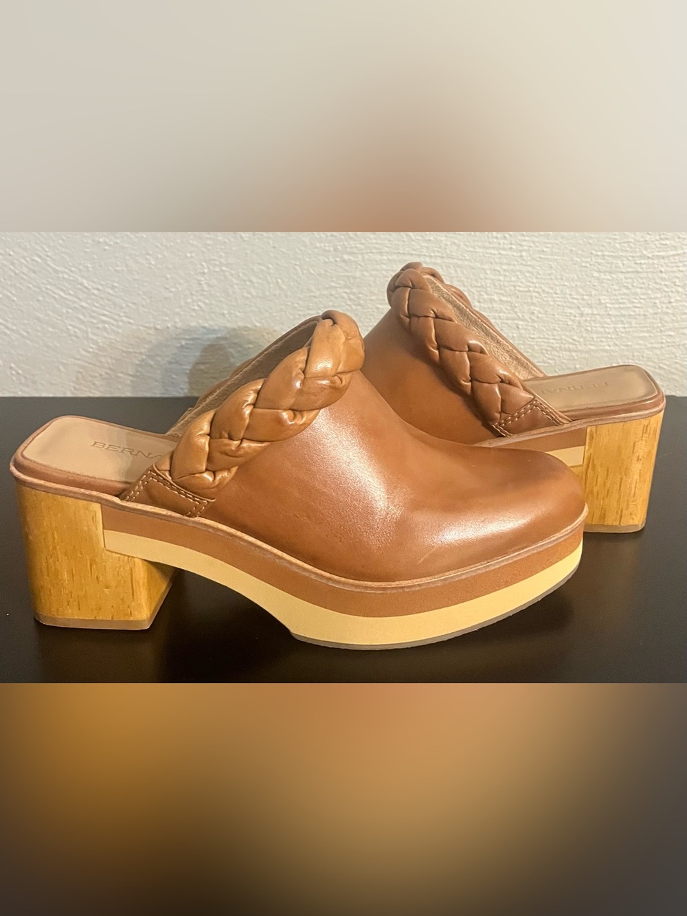 Bernardo Women’s Braided Leather Platform Clogs - Tan